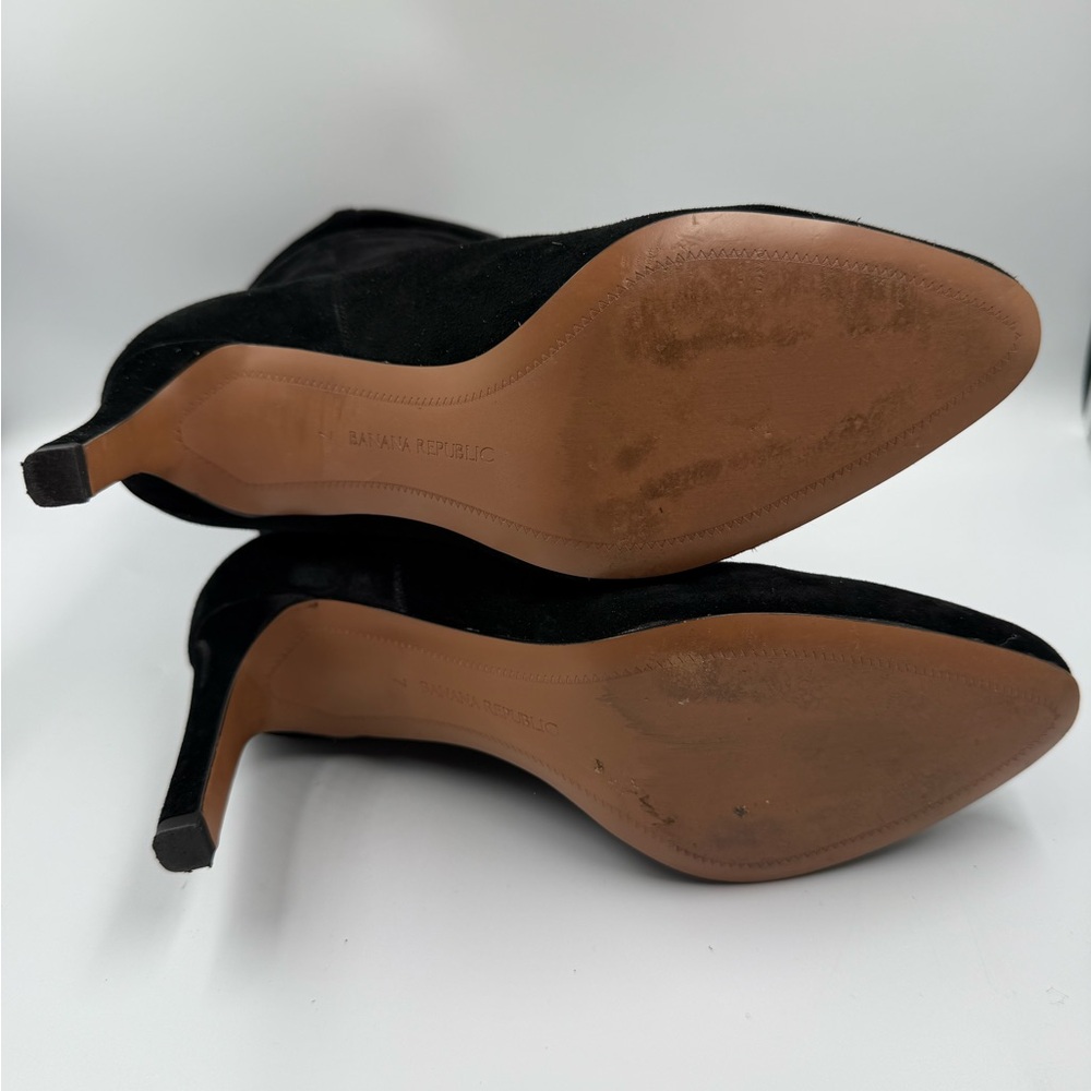 Banana Republic Black Suede Slouch Heeled Boots Pointed Toe Size 7 - Picture 5 of 6